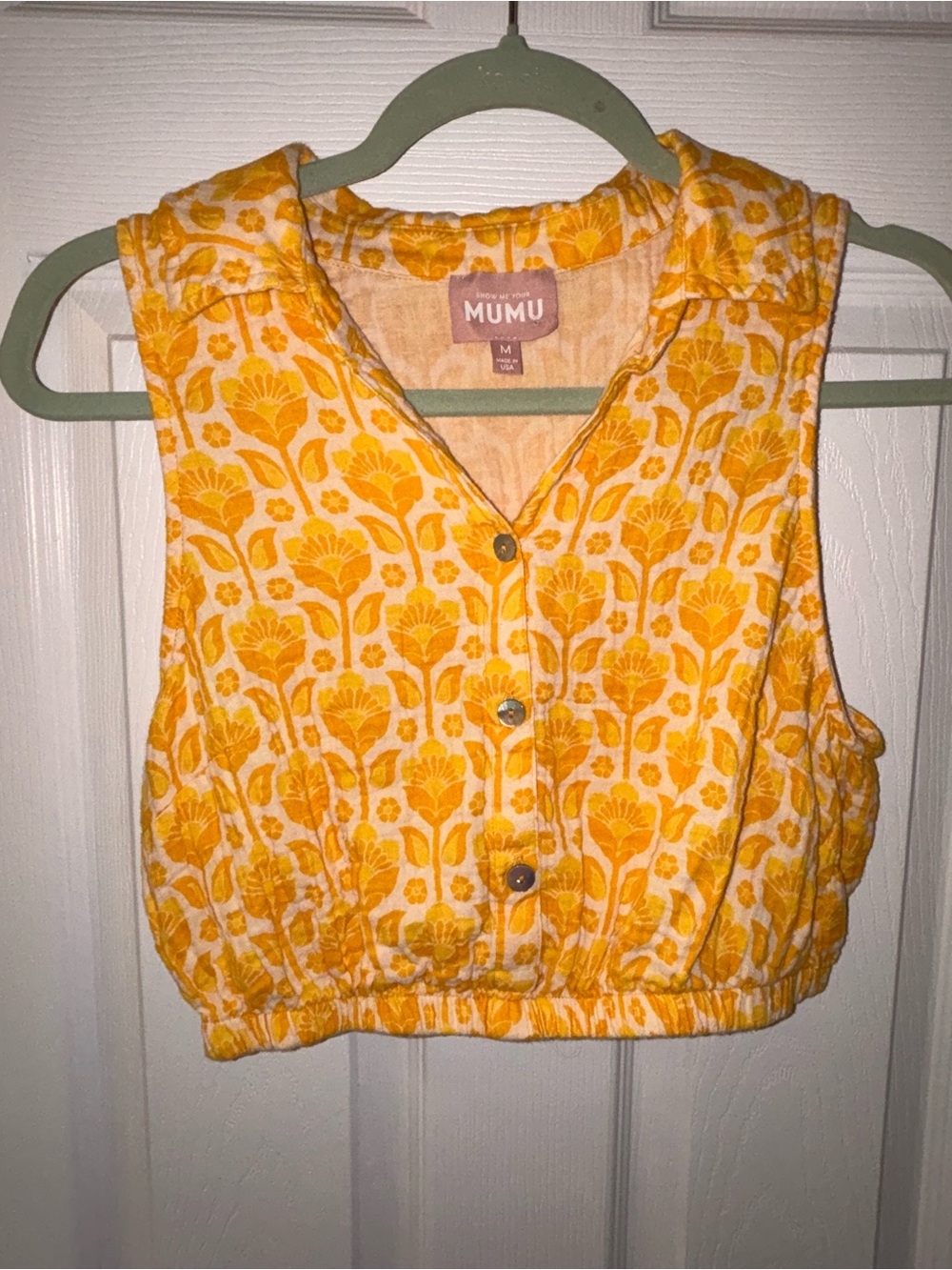 Show Me Your MuMu Yellow Floral Cropped Button Tank